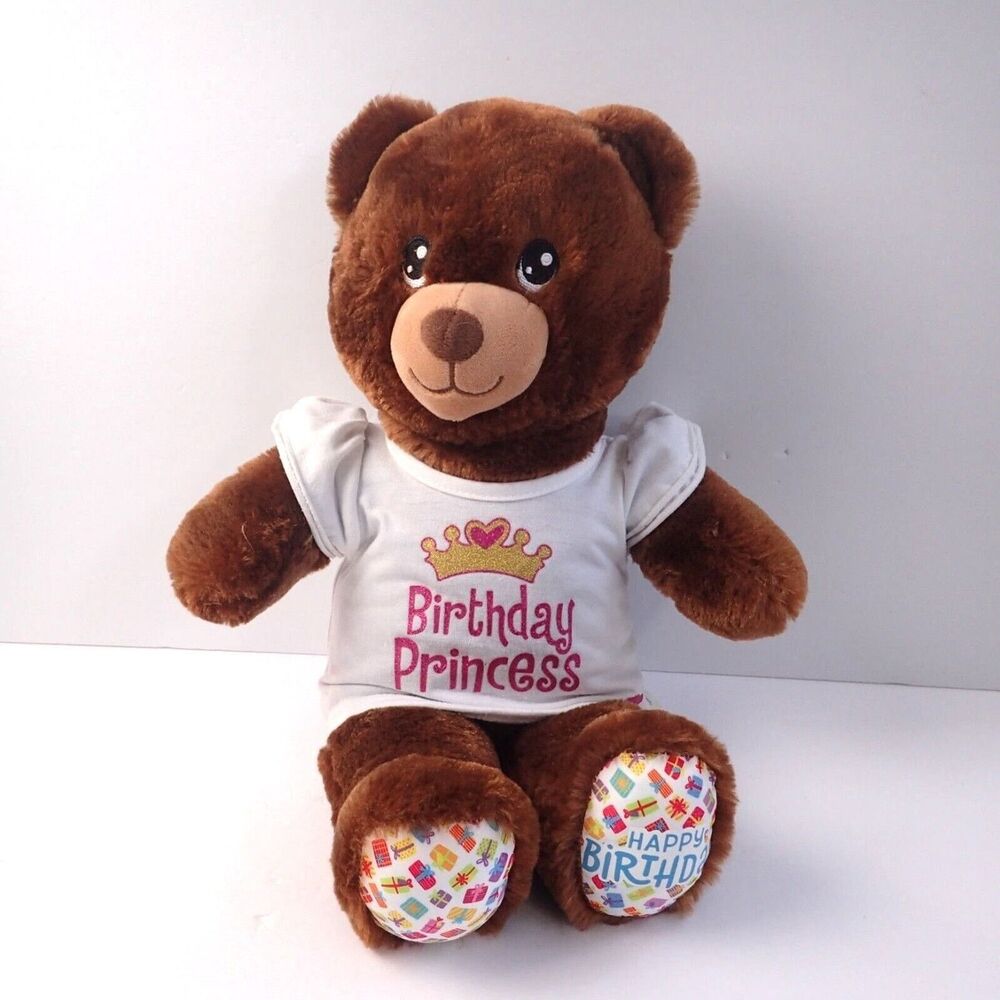Build a Bear Brown Teddy Bear Happy Birthday White Shirt 16" Plush Stuffed Toy